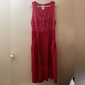 Red Sleeveless Button-Down Dress